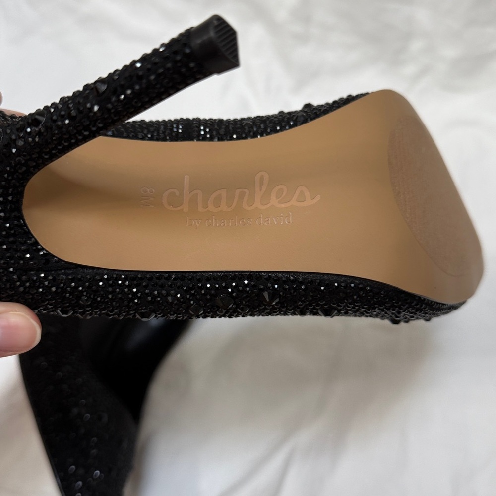 Women’s Charles By Charles David Black Rhinestone Stiletto High Heels. Size 8 - Picture 9 of 15